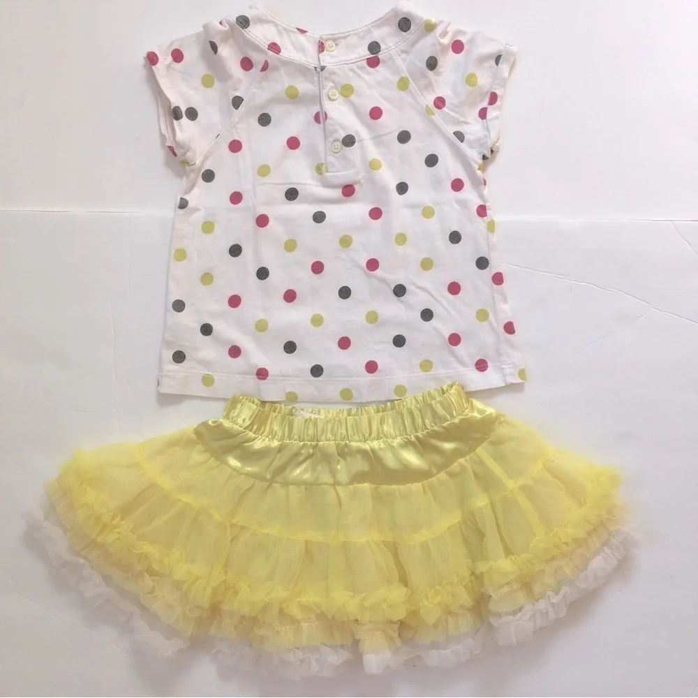 Bundle 2-Pcs Matching Sets Baby Girls Polka Dots White Top Yellow Tutu Skirt